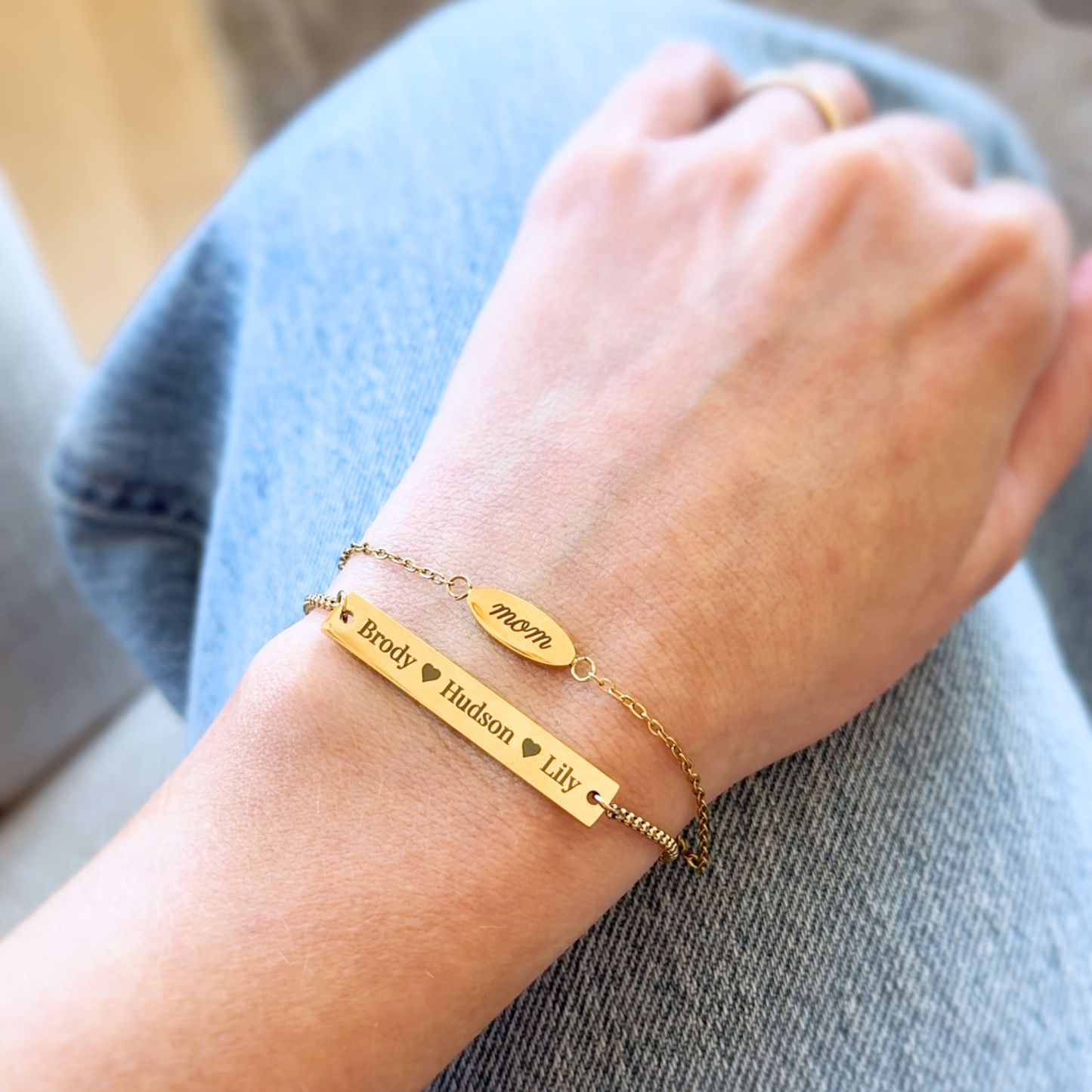 14K Gold-Filled Adjustable Flat Bar Bracelet (Engravable)