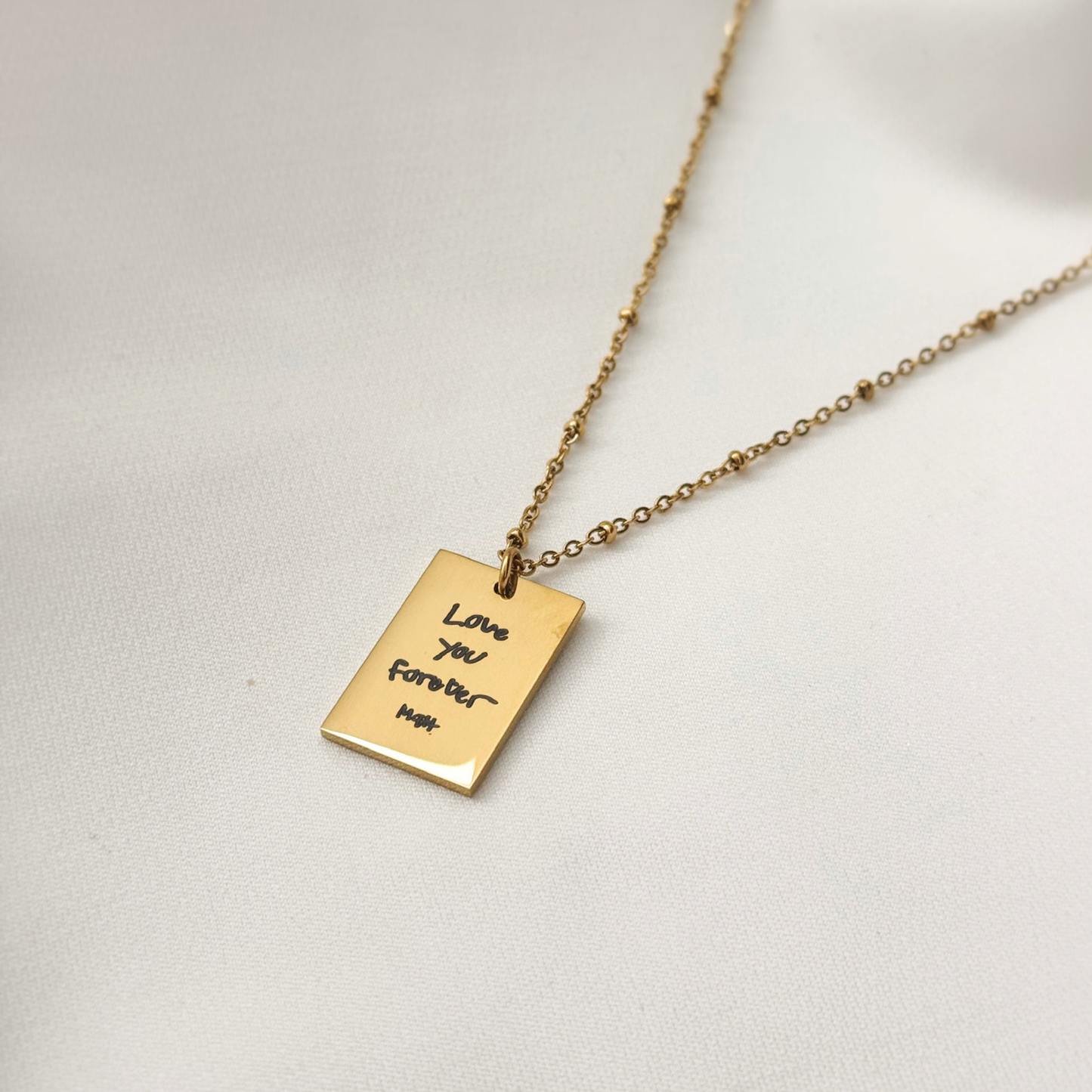Engraved Handwriting Rectangle Necklace
