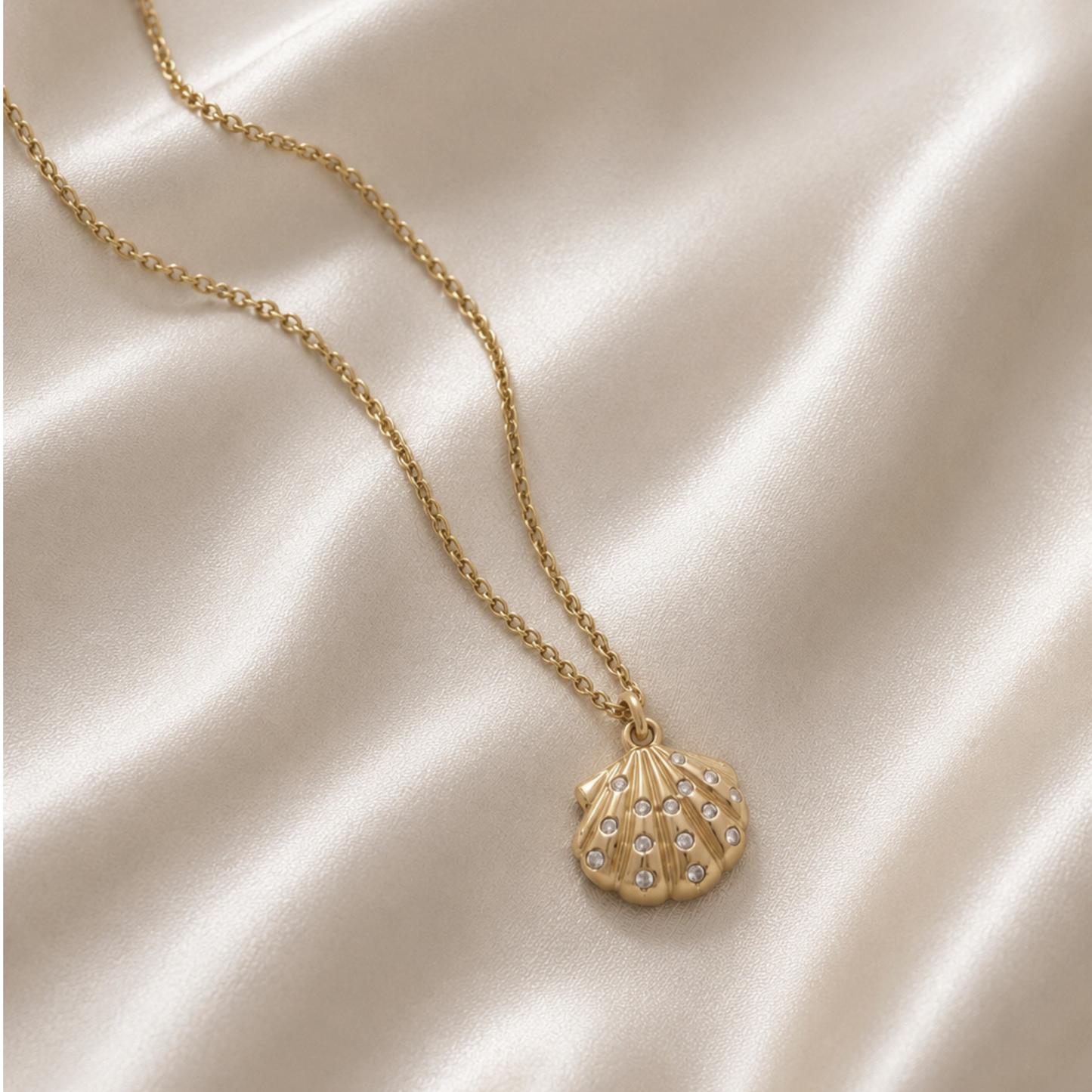 Cleo Paved Shell Pendant Necklace