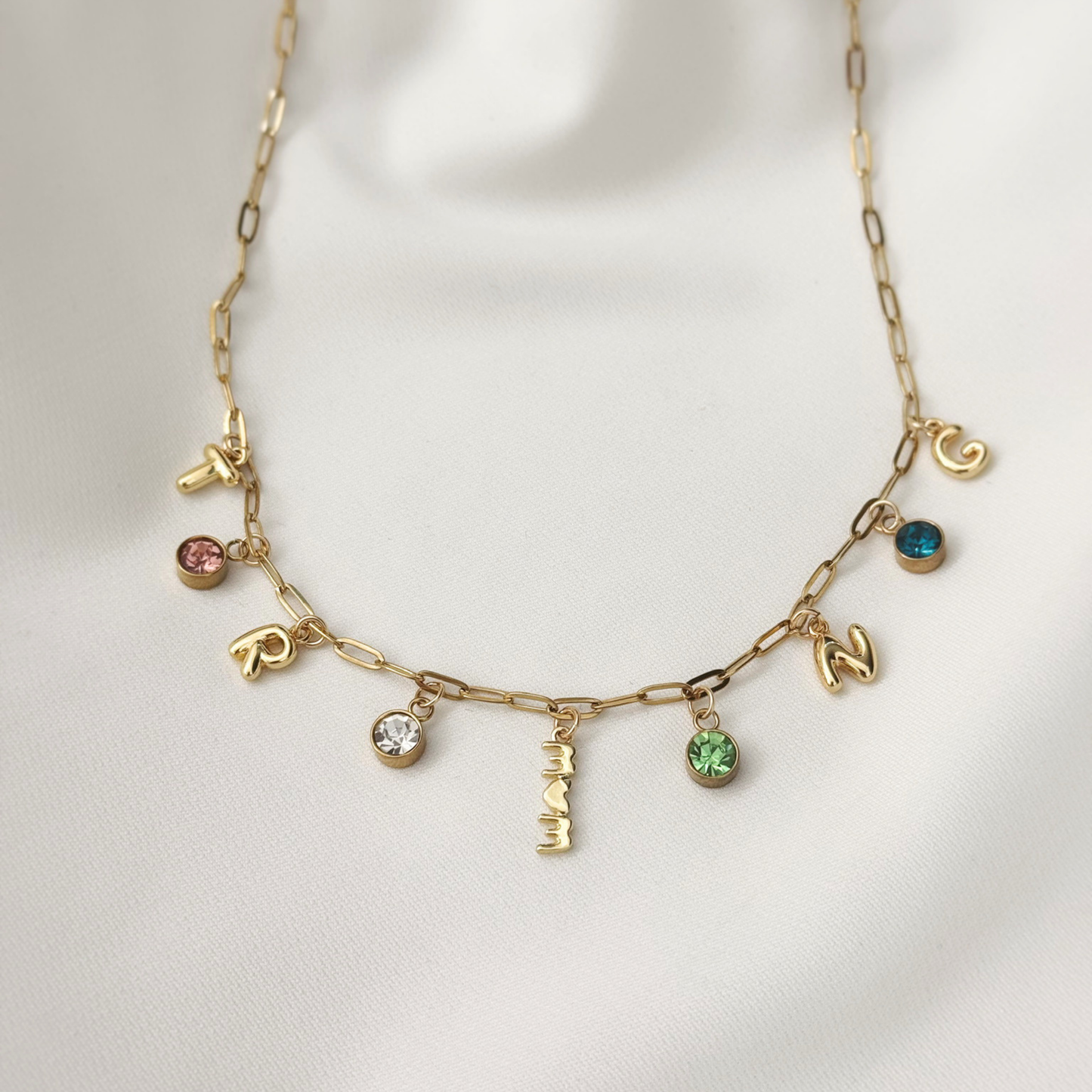 Birthstone + Initial Mom Charm Necklace
