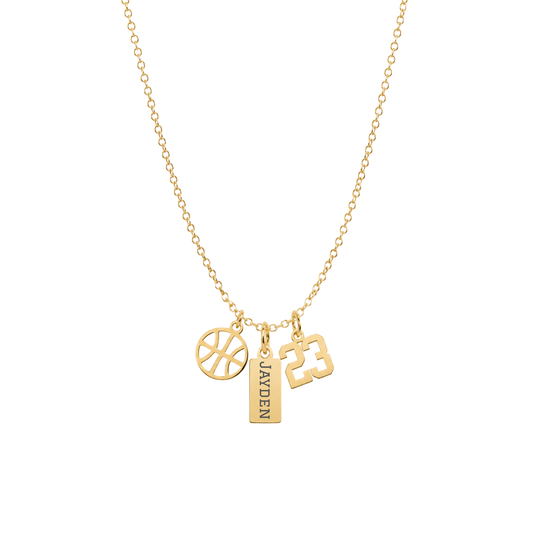 3-Charm Basketball Gold Necklace