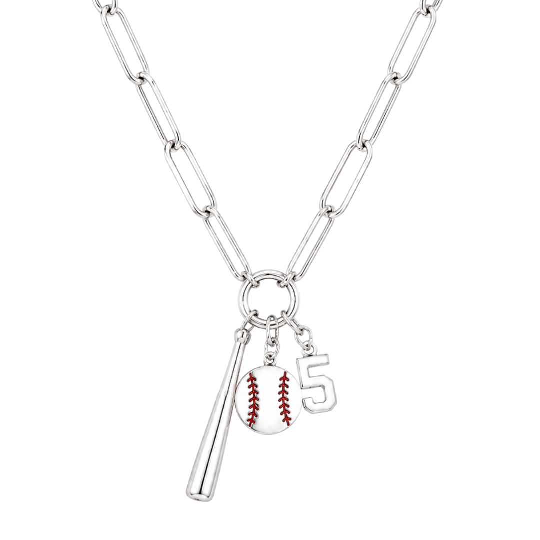 Silver Baseball Bat 3-Charm Holder Necklace