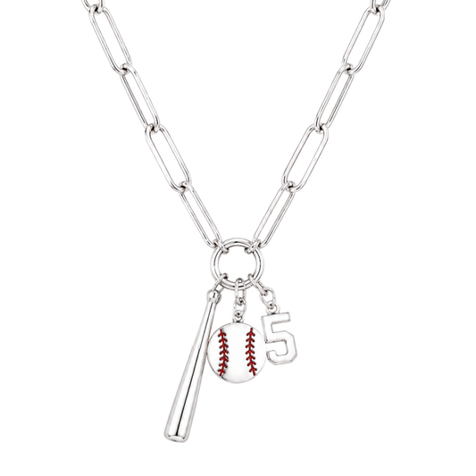 Silver Baseball Bat 3-Charm Holder Necklace