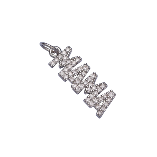 Medium Silver Rhinestone "Mama" Charm