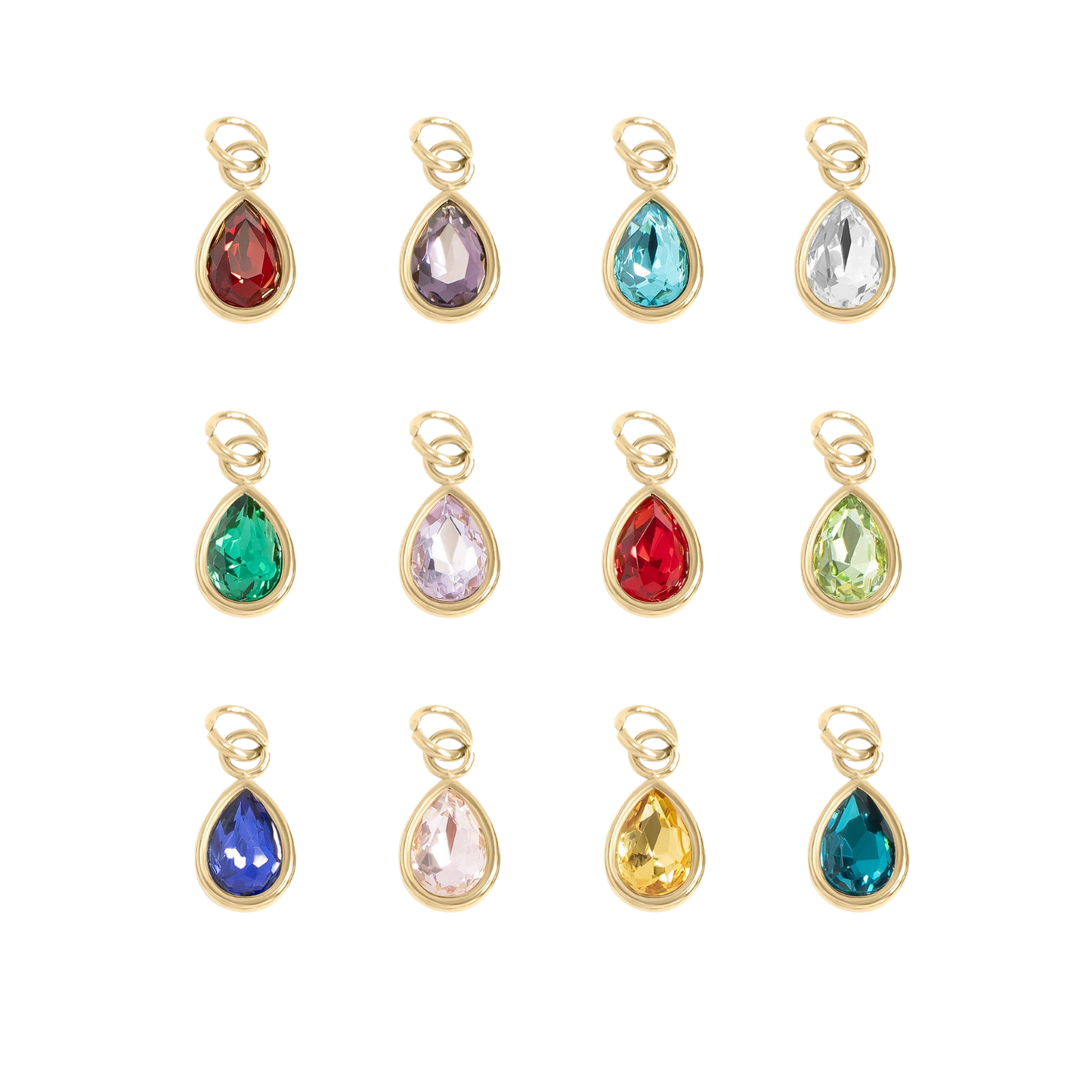 Mini Gold Teardrop Colored Gem Charms