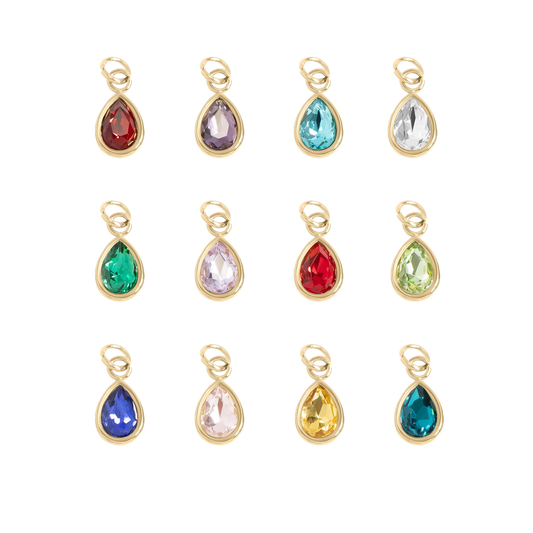 Mini Gold Teardrop Colored Gem Charms