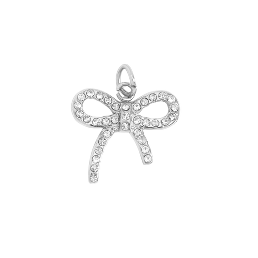 Medium Silver Rhinestone Bow Charm