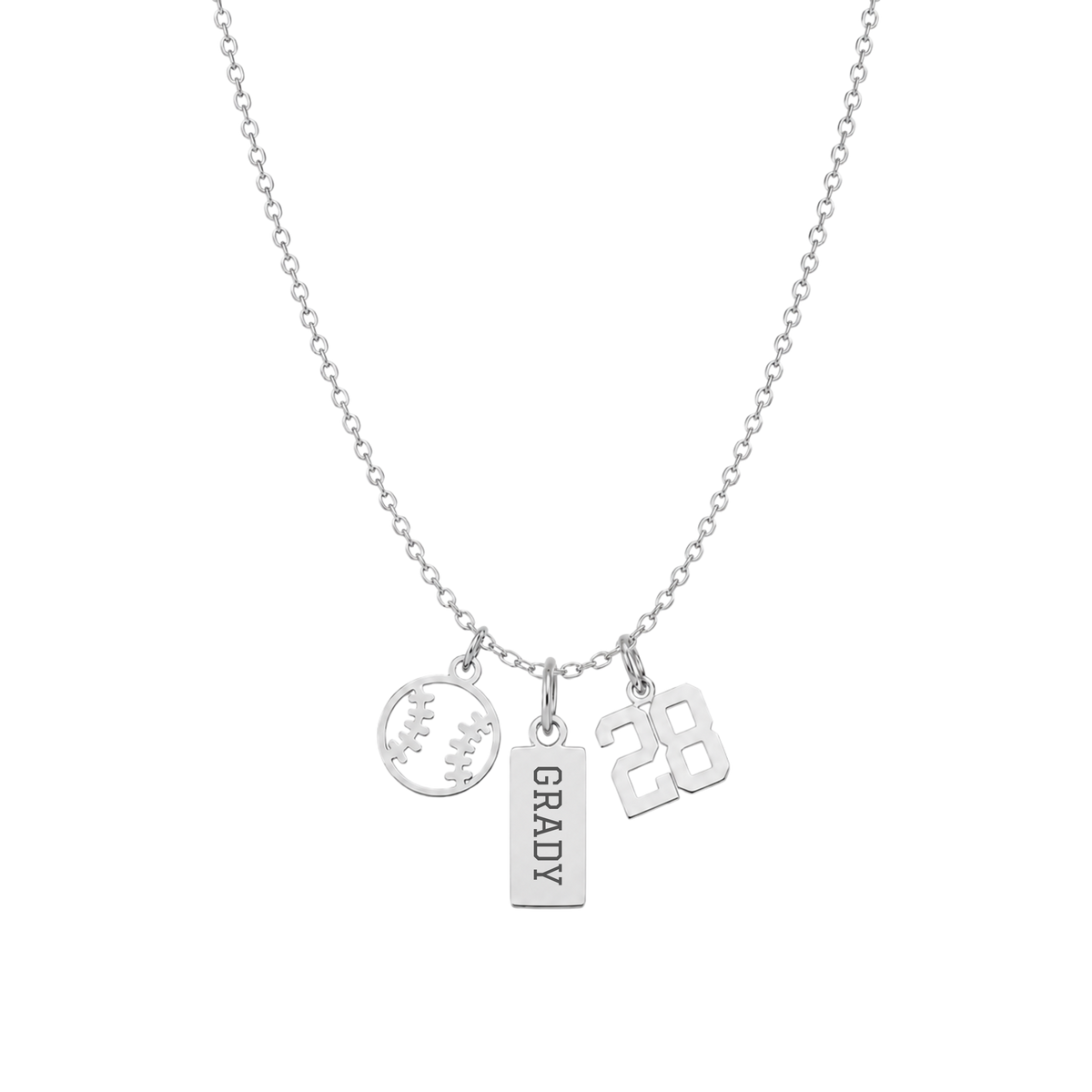 3-Charm Baseball Silver Necklace