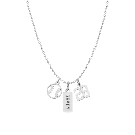 3-Charm Baseball Silver Necklace