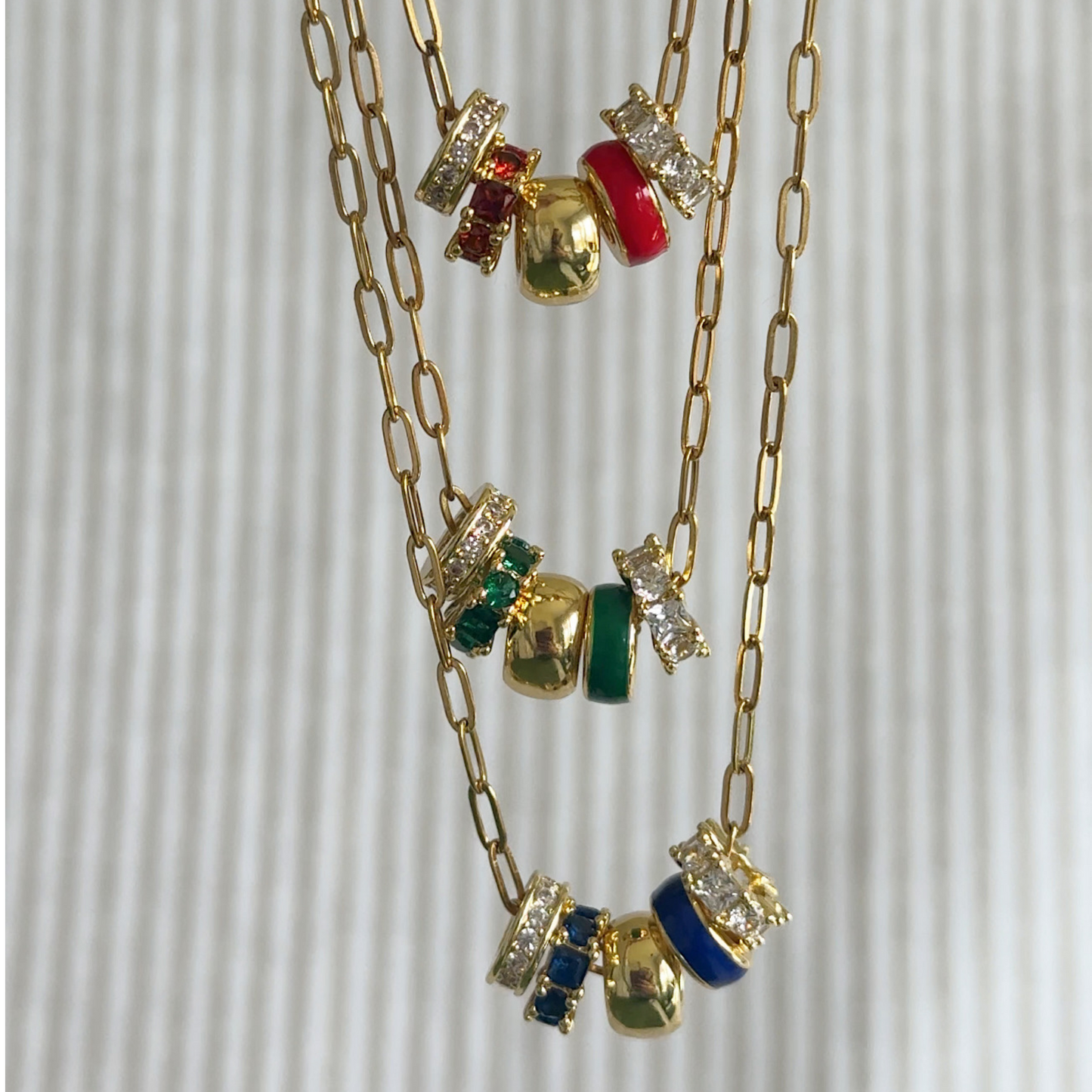 Red 5-Charm Slider Necklace in Gold