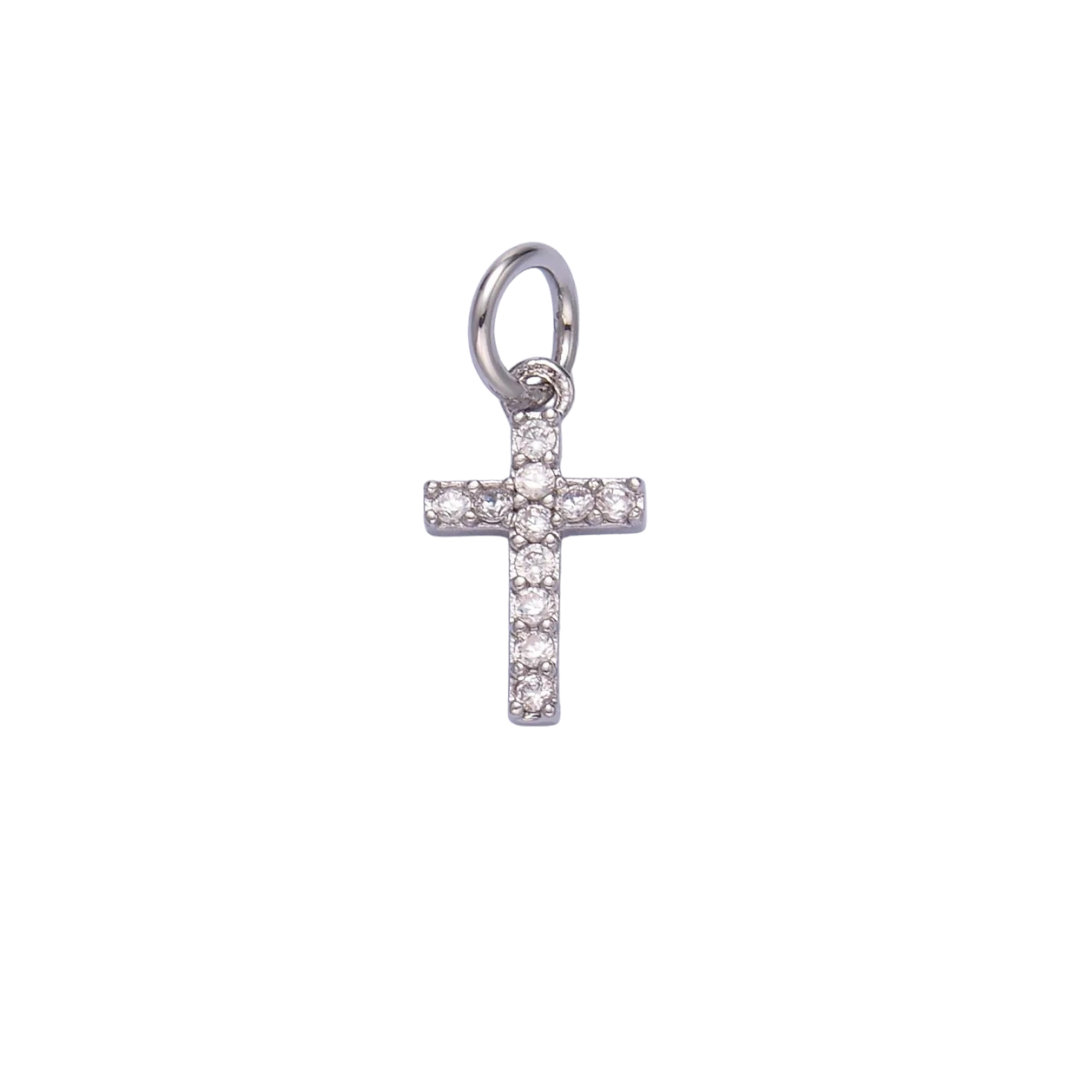 Mini Silver Rhinestone Cross Charm