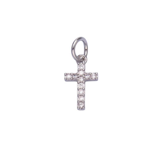 Silver Rhinestone Cross Charms