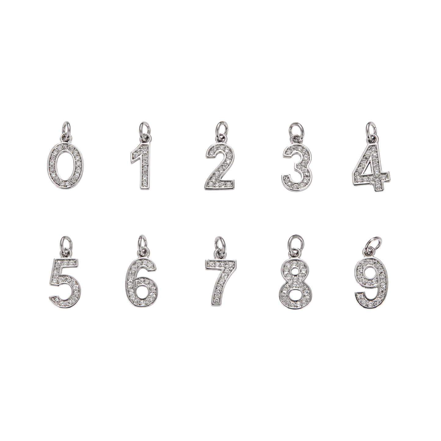 Small Silver Rhinestone Number Charm