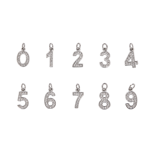 Small Silver Rhinestone Number Charm