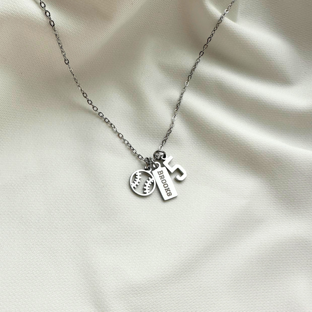 Silver 3-Charm Baseball Necklace