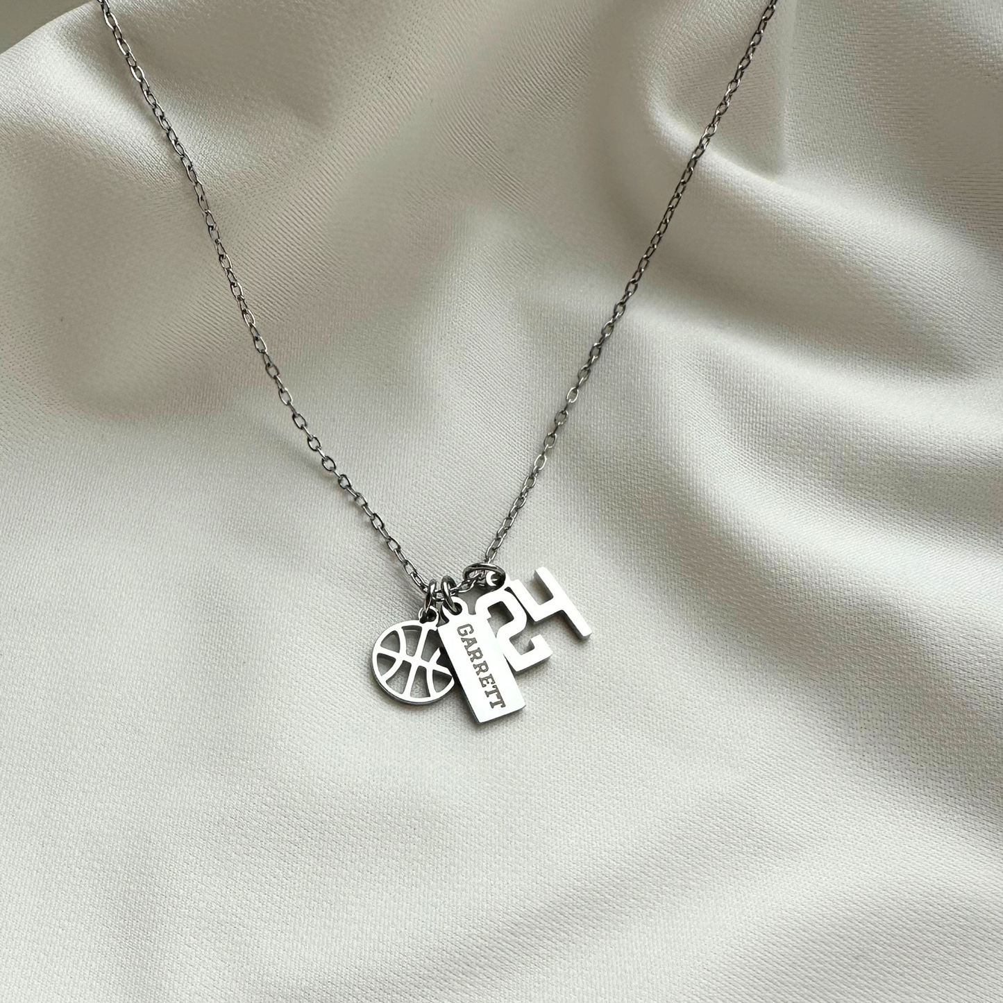 Silver 3-Charm Basketball Necklace