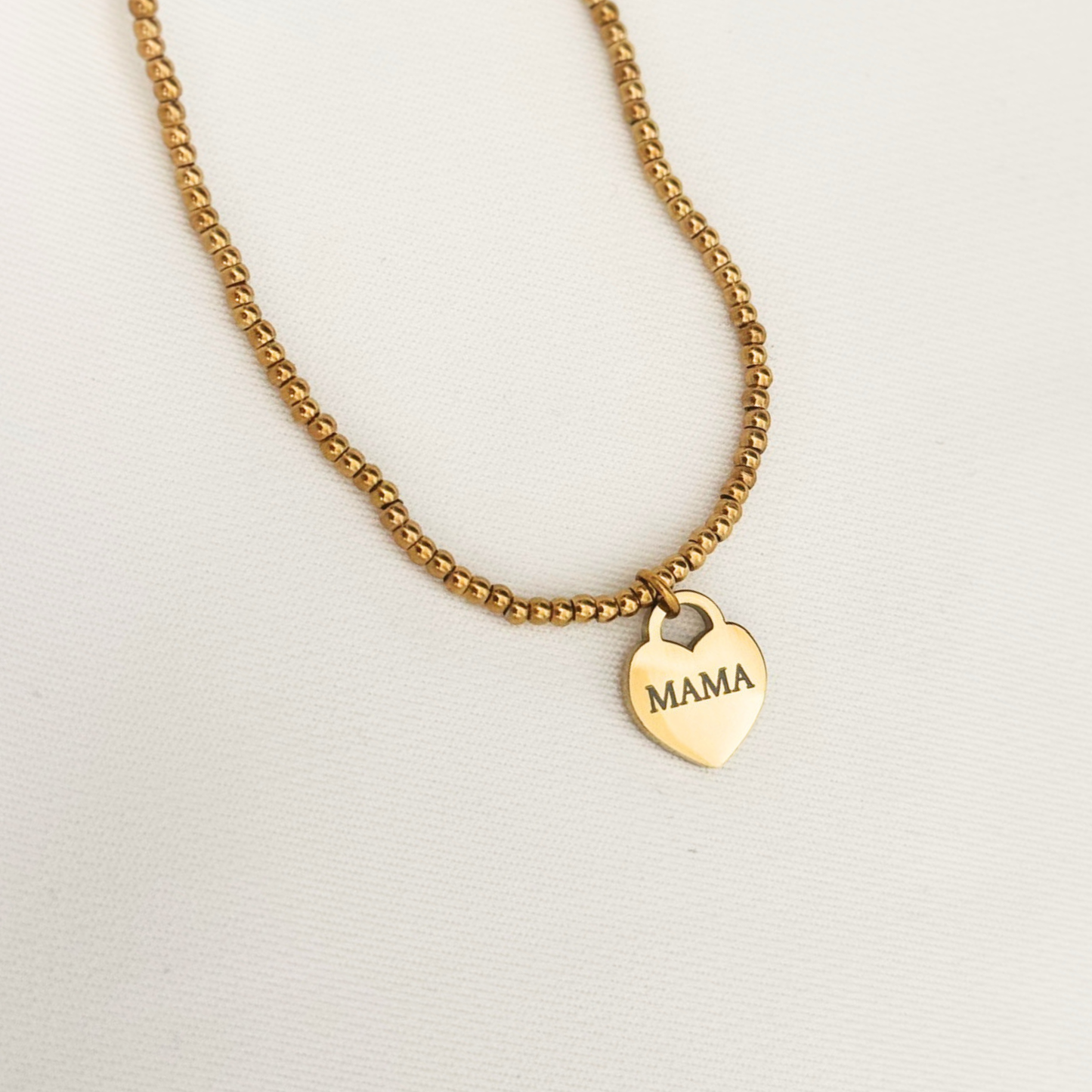 Gold Beaded "MAMA" Heart Necklace