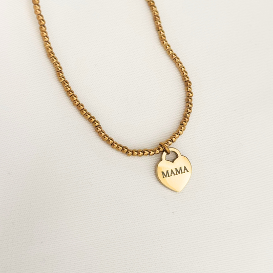 Gold Beaded "MAMA" Heart Necklace