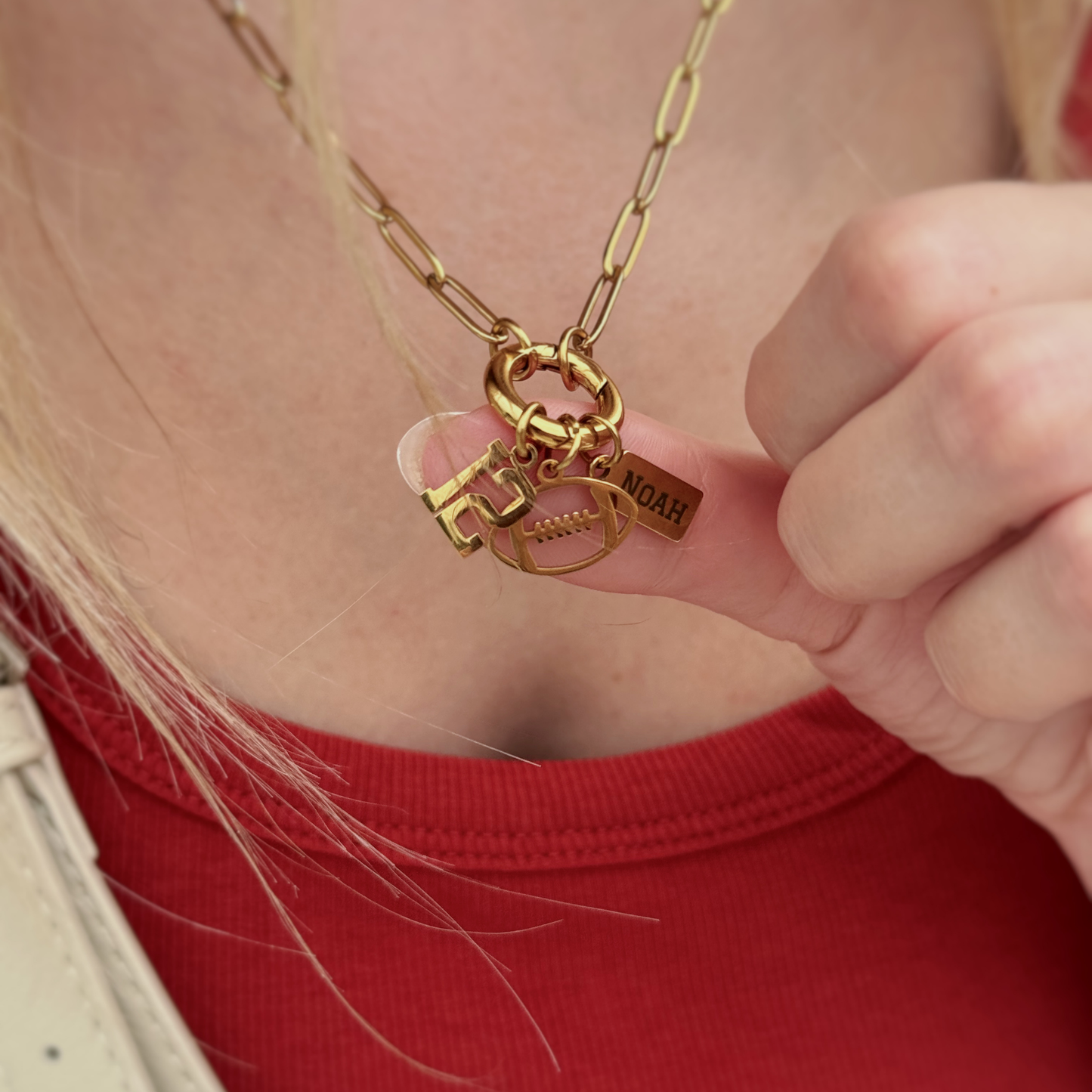 3-Charm Football Gold Charm Keeper Necklace