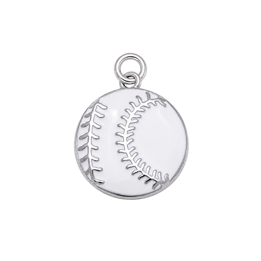 Medium Silver & White Baseball / Softball Charm
