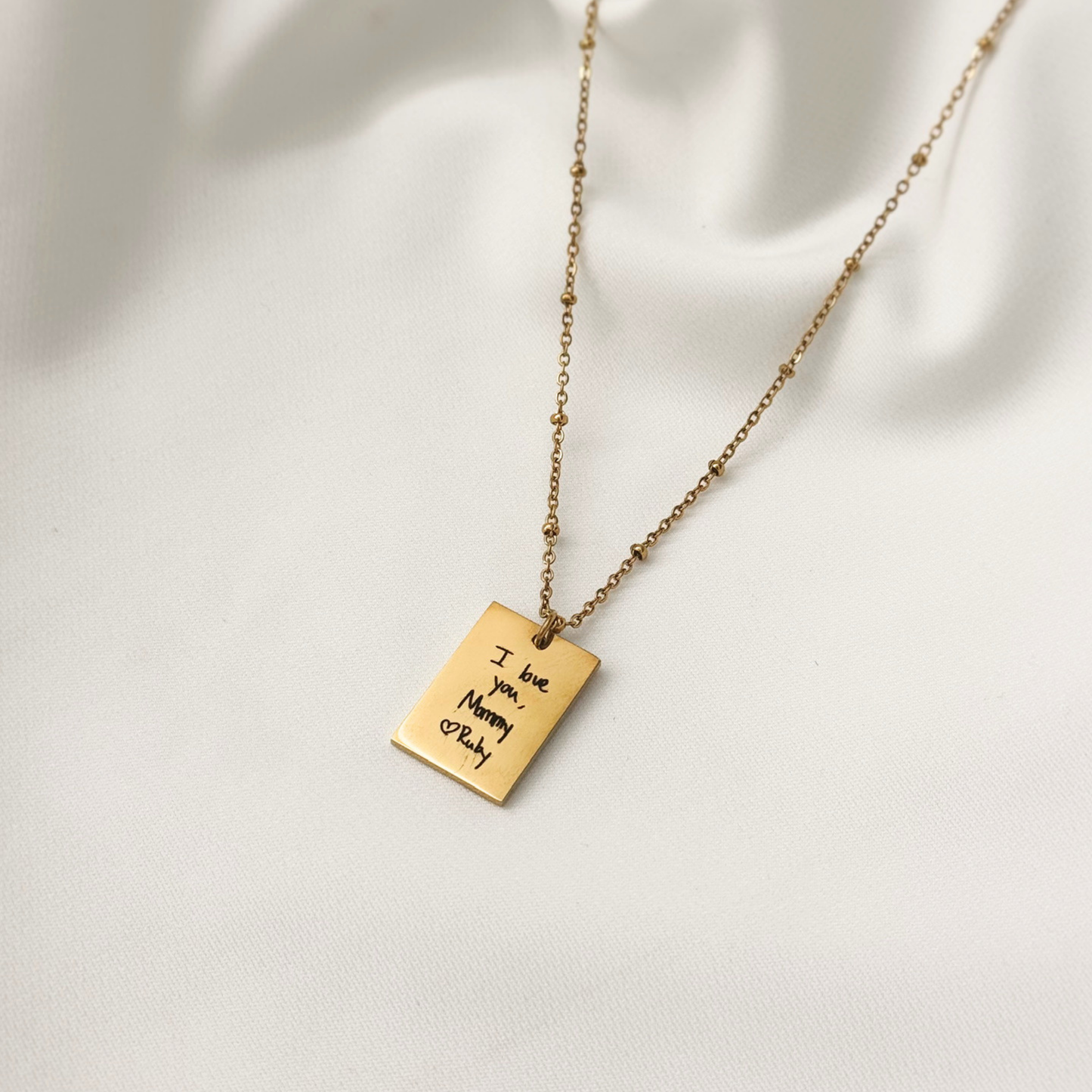 Engraved Handwriting Rectangle Necklace