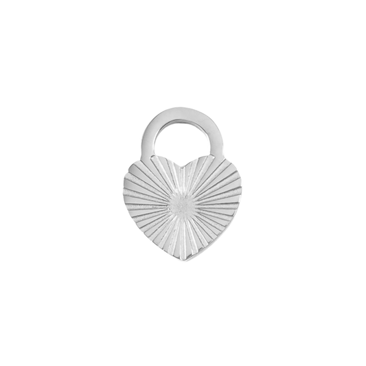Small Silver Sunburst Heart Lock Charm