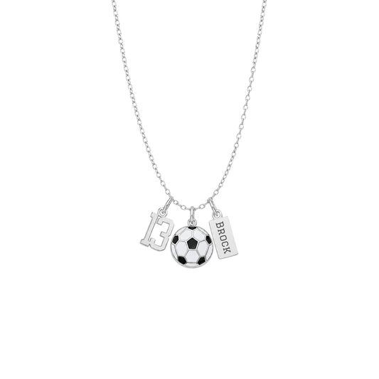 3-Charm Soccer Black + Silver Necklace