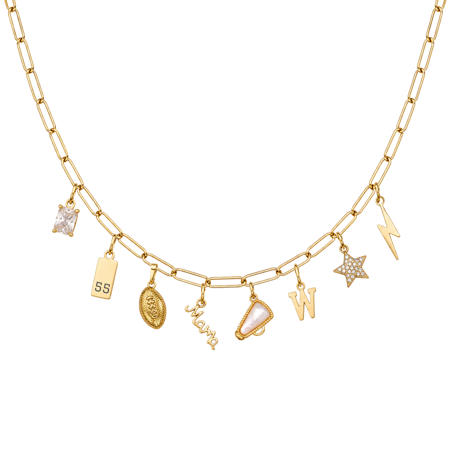 Gold 8-Charm Football Necklace