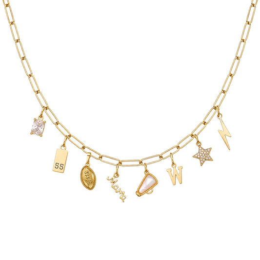 Gold 8-Charm Football Necklace