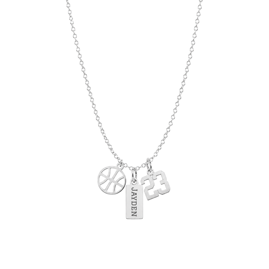 3-Charm Basketball Silver Necklace