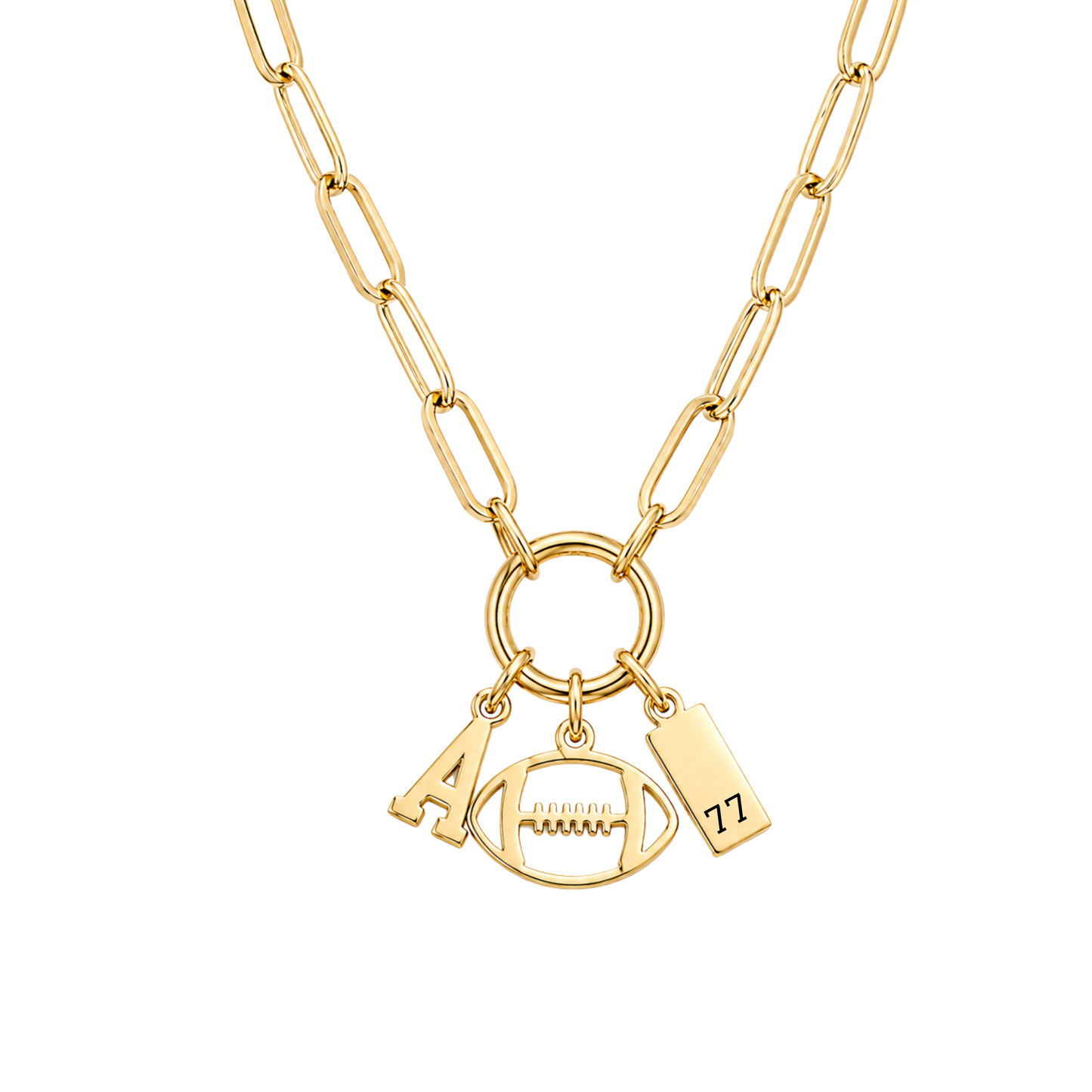 3-Charm Football Gold Charm Keeper Necklace