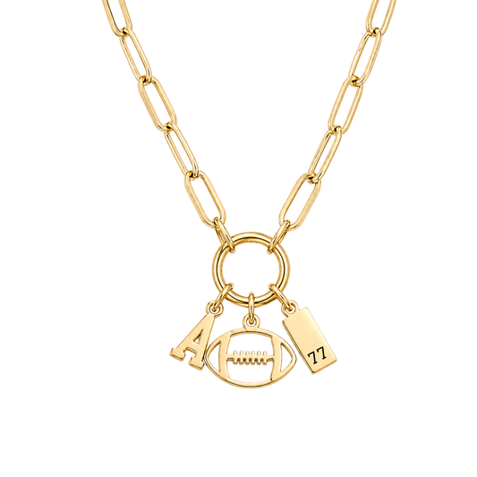 3-Charm Football Gold Charm Keeper Necklace