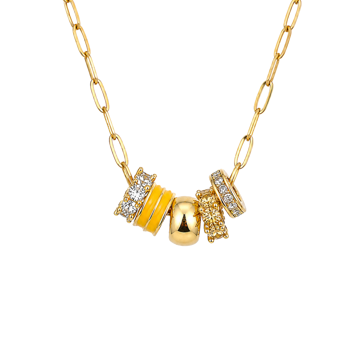 Yellow 5-Charm Slider Necklace in Gold