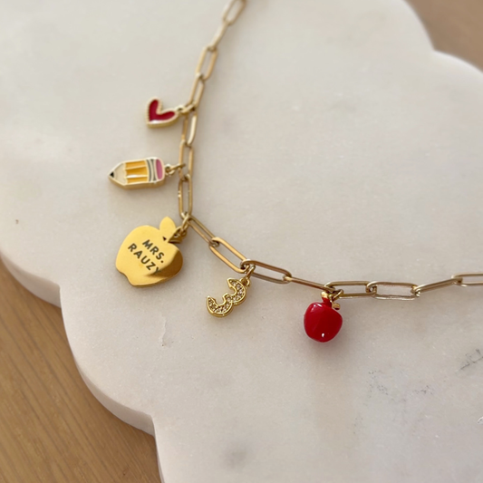 Gold Teacher 5-Charm Necklace
