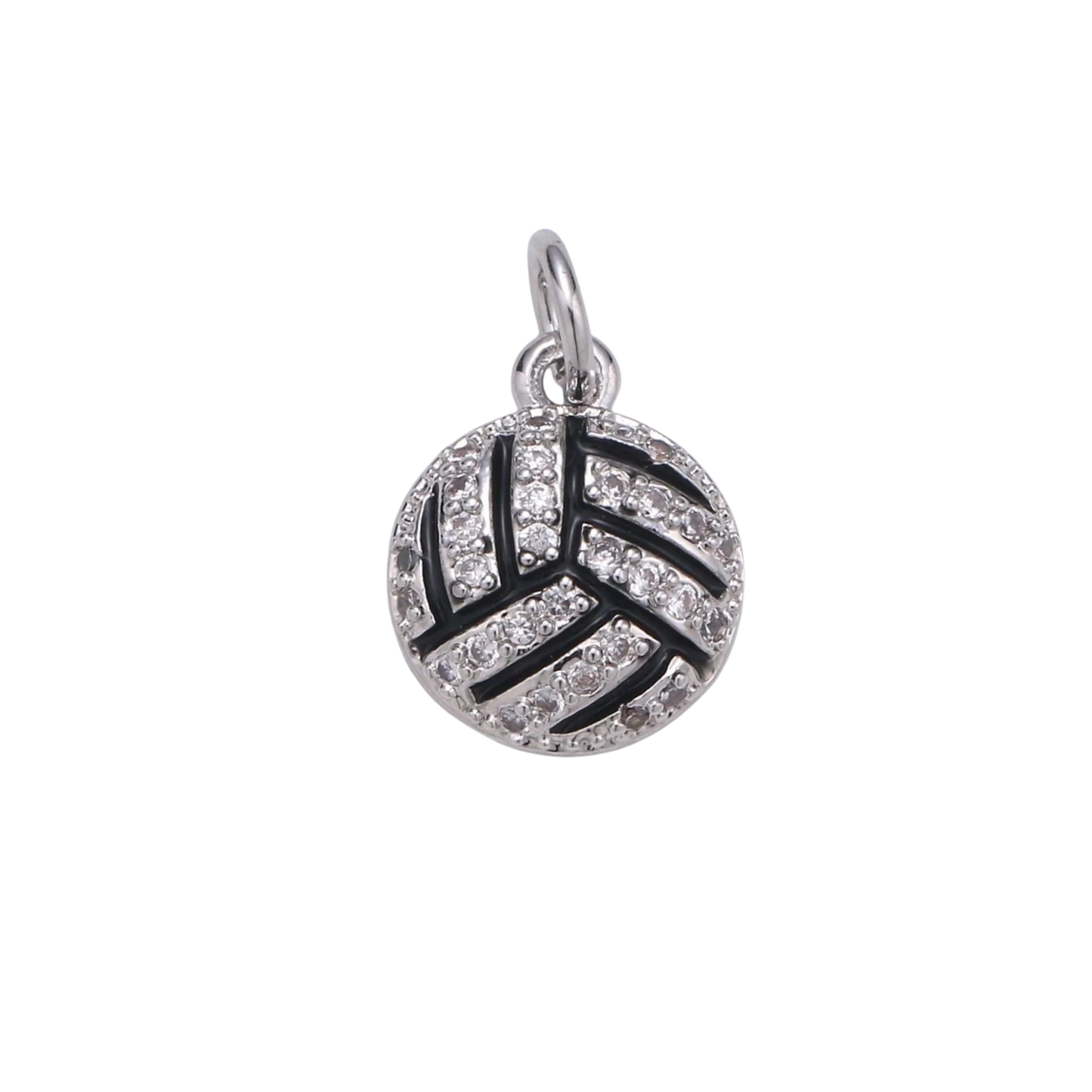 Small Silver Rhinestone Volleyball Charm