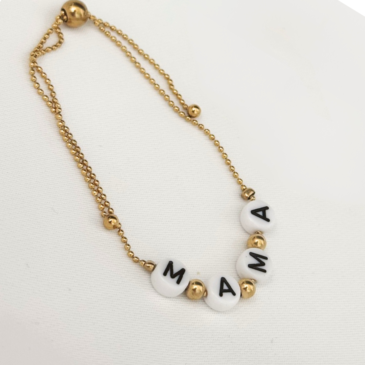 Gold + White Beaded "MAMA" Bracelet