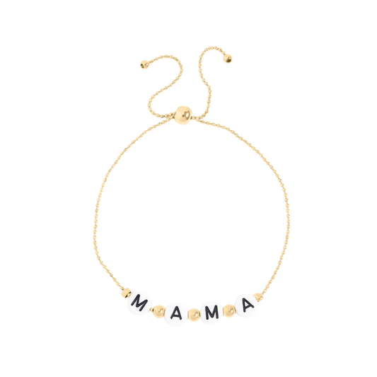 Gold + White Beaded "MAMA" Bracelet