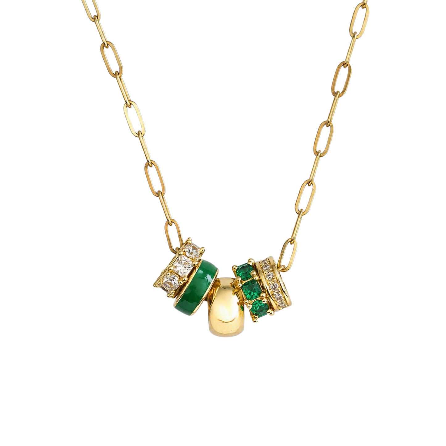 Green 5-Charm Slider Necklace in Gold