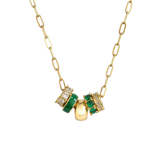 Green 5-Charm Slider Necklace in Gold