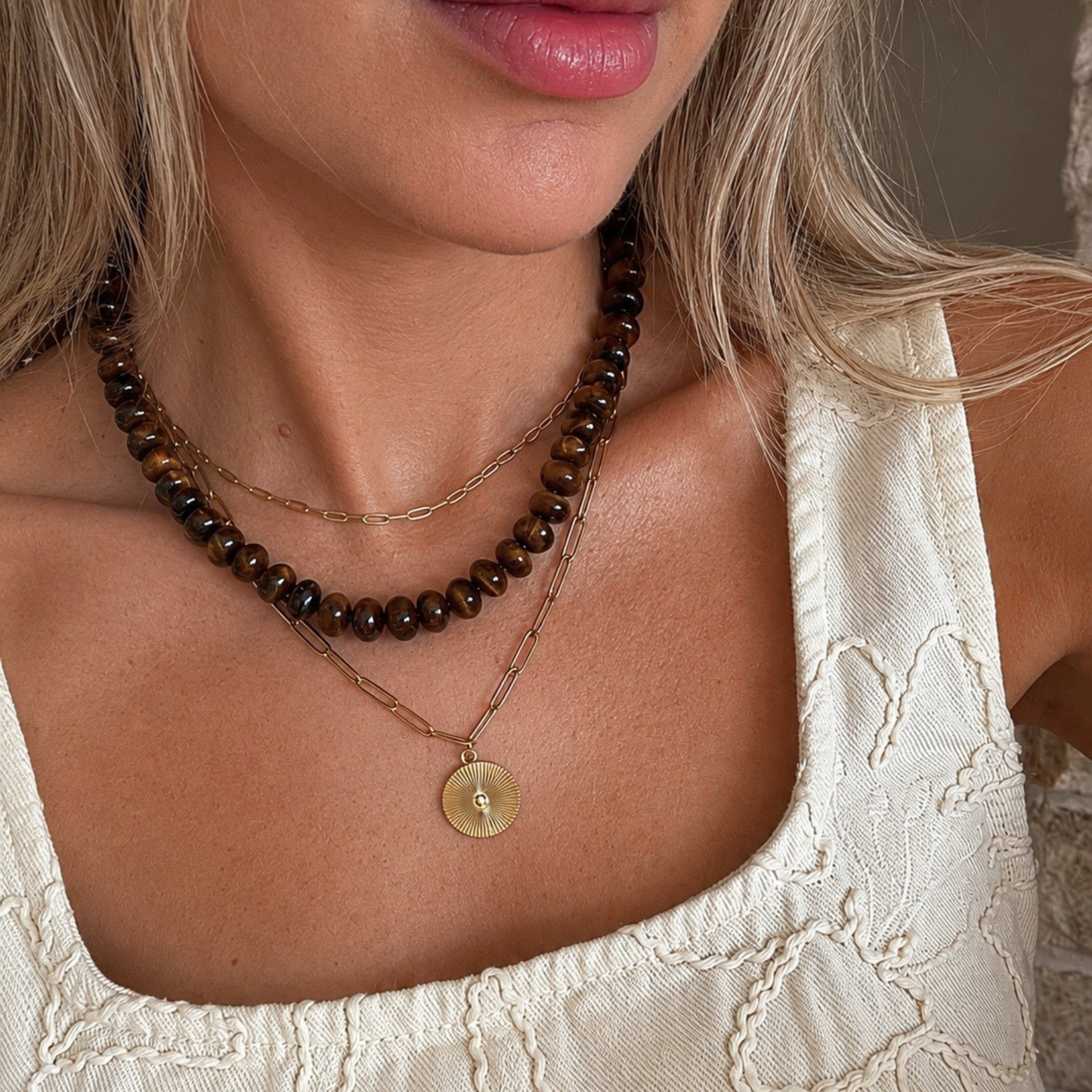 Chunky Tiger's Eye Beaded Statement Necklace