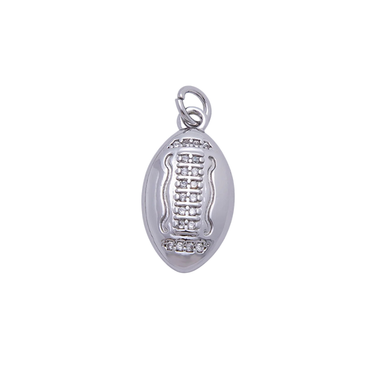 Medium Silver Rhinestone Football Charm