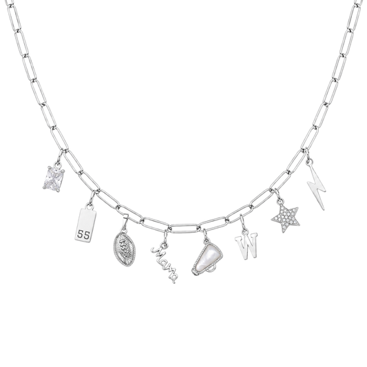 Silver 8-Charm Football Necklace