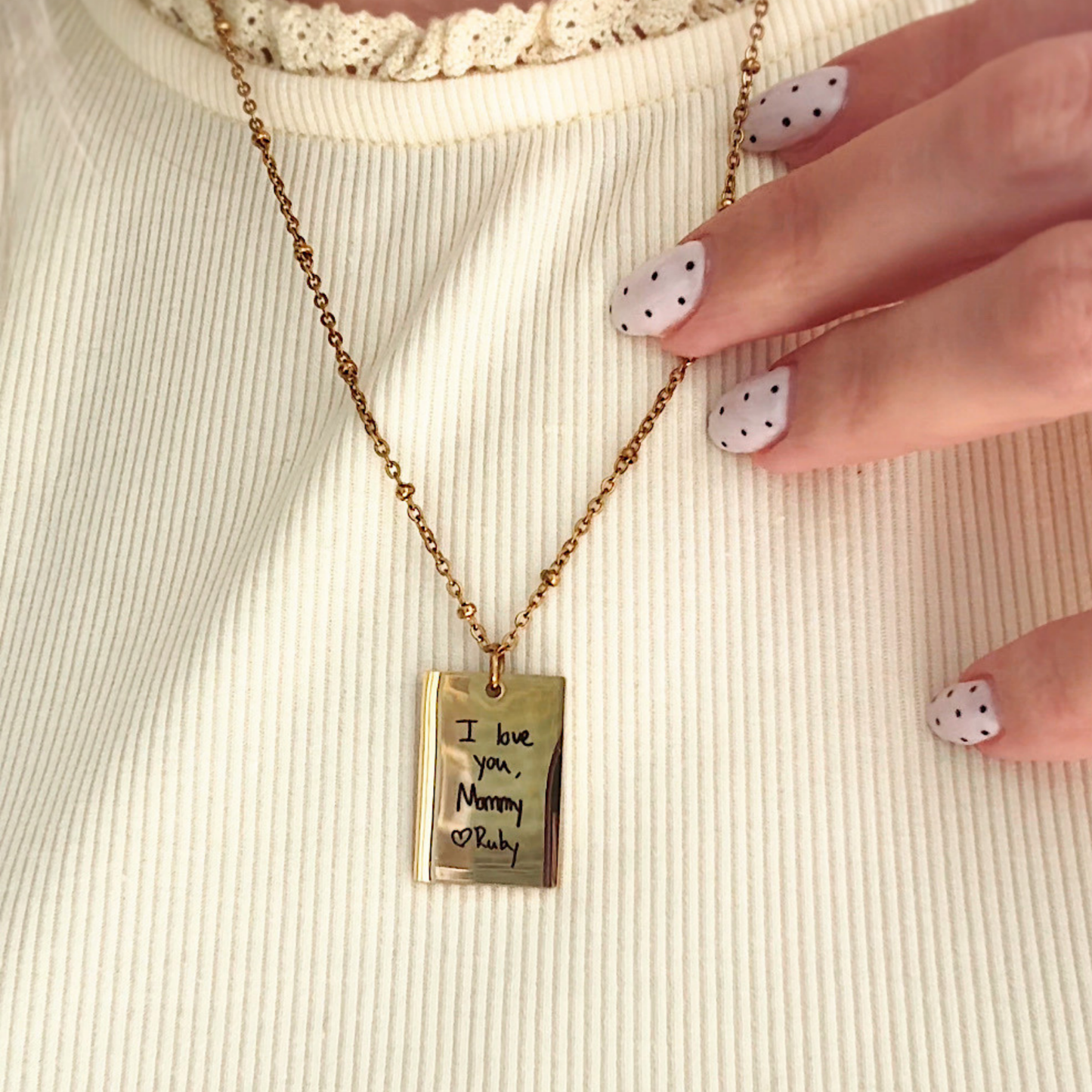 Engraved Handwriting Rectangle Necklace