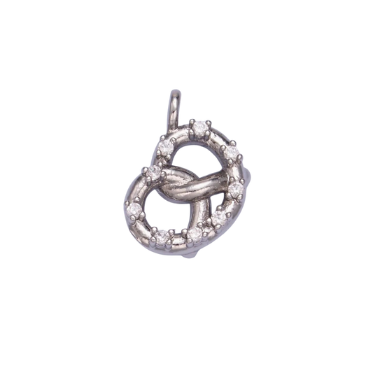 Small Silver Rhinestone Pretzel Charm