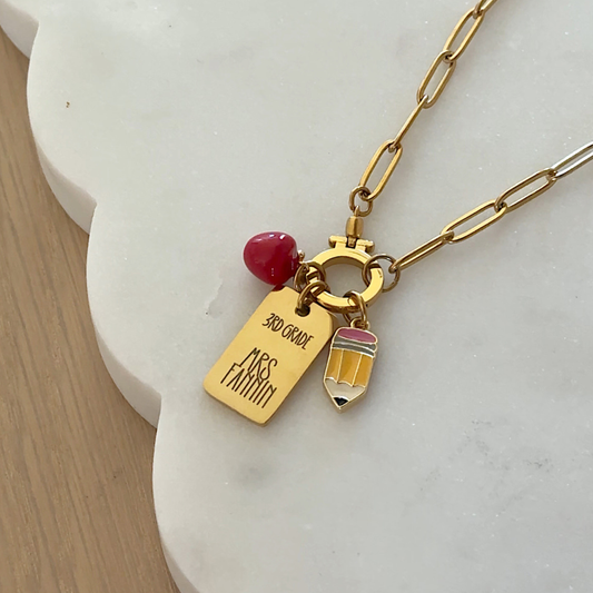 Teacher 3-Charm Hardware Charm Holder Necklace