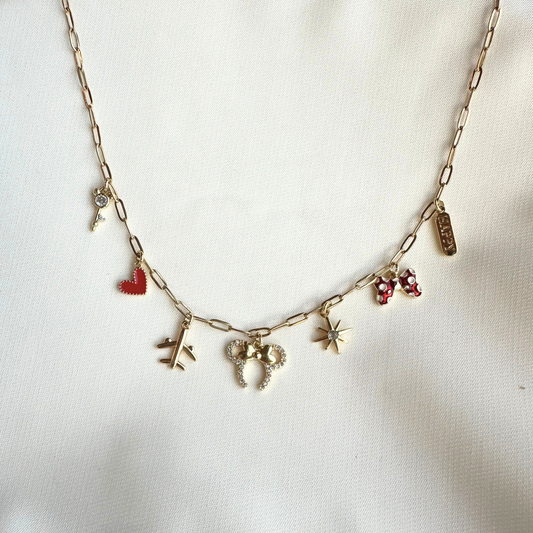 Red Bow Happiest Place 7-Charm Necklace
