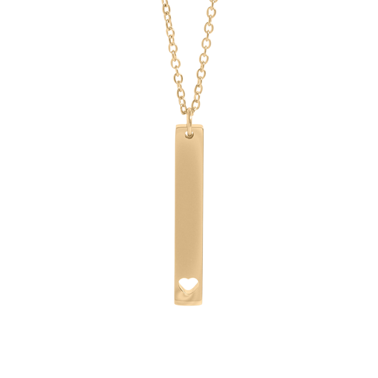 Engraved Vertical Bar + Heart Necklace