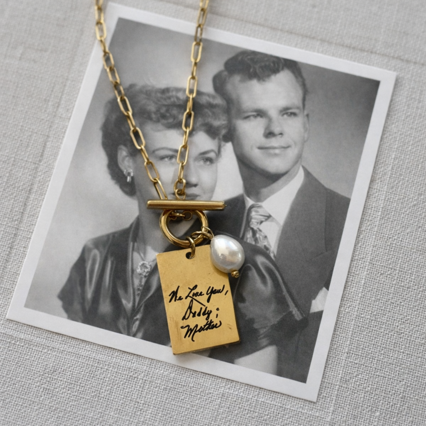 Engraved Handwriting Toggle Necklace