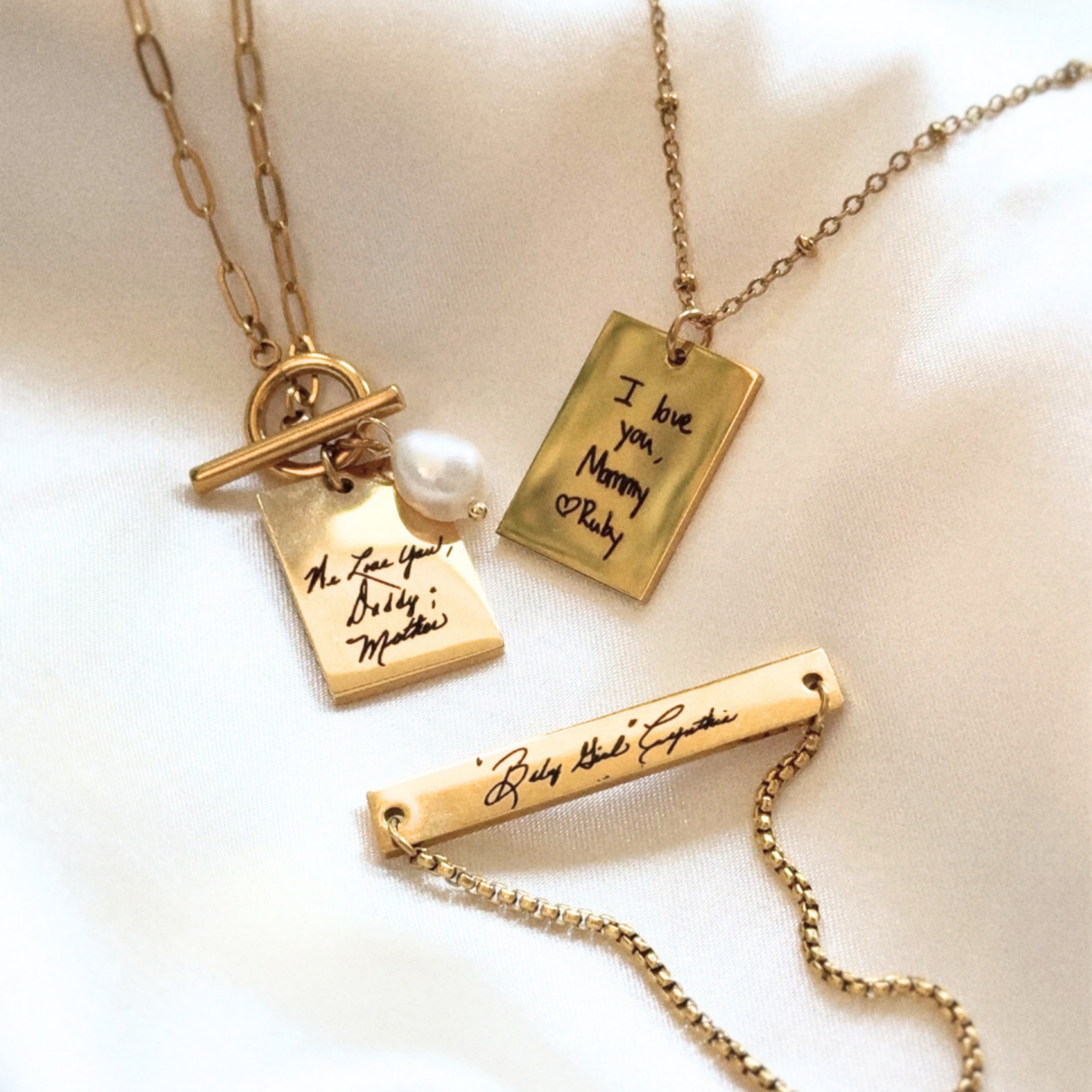 Engraved Handwriting Toggle Necklace