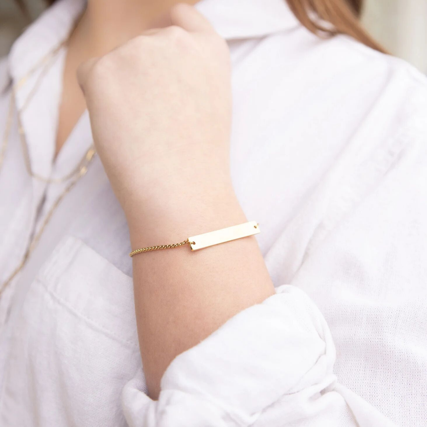 14K Gold-Filled Adjustable Flat Bar Bracelet (Engravable)